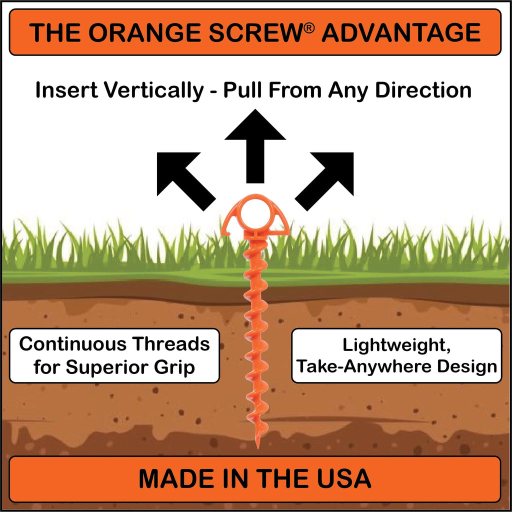 Orange Screw: The Ultimate Ground Anchor  Small 4 Pack Tent Stakes  Made In Usa (Orange)