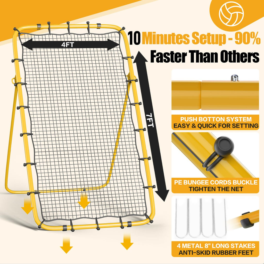 Volleyball Rebounder Net 7x4 Ft with 2 Target Stripes, 5-Angle Adjustable Rebounder Net for Practicing Digging, Setting, Spiking