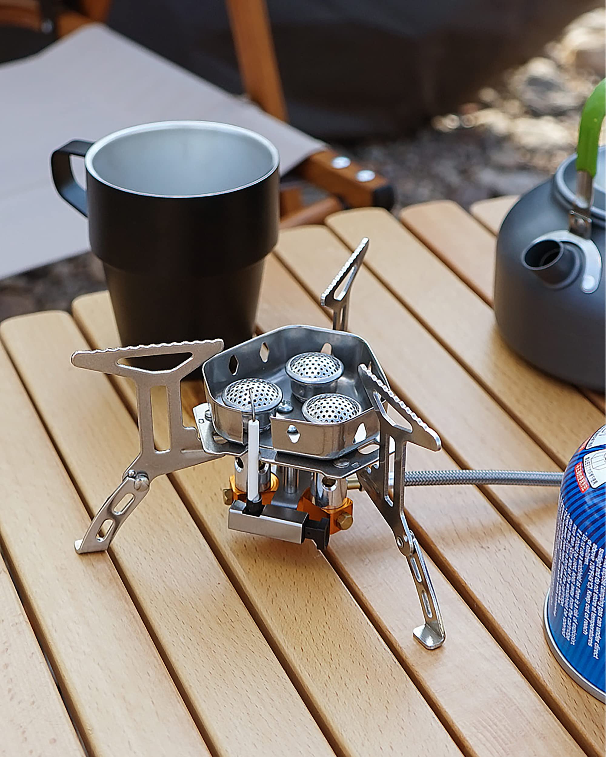 Dzrzvd Windproof Portable Backpacking Stove Burner,Piezo Ignition,Stove Adapter,Safe Pipeline,High-Power,Lightweight,Propane But