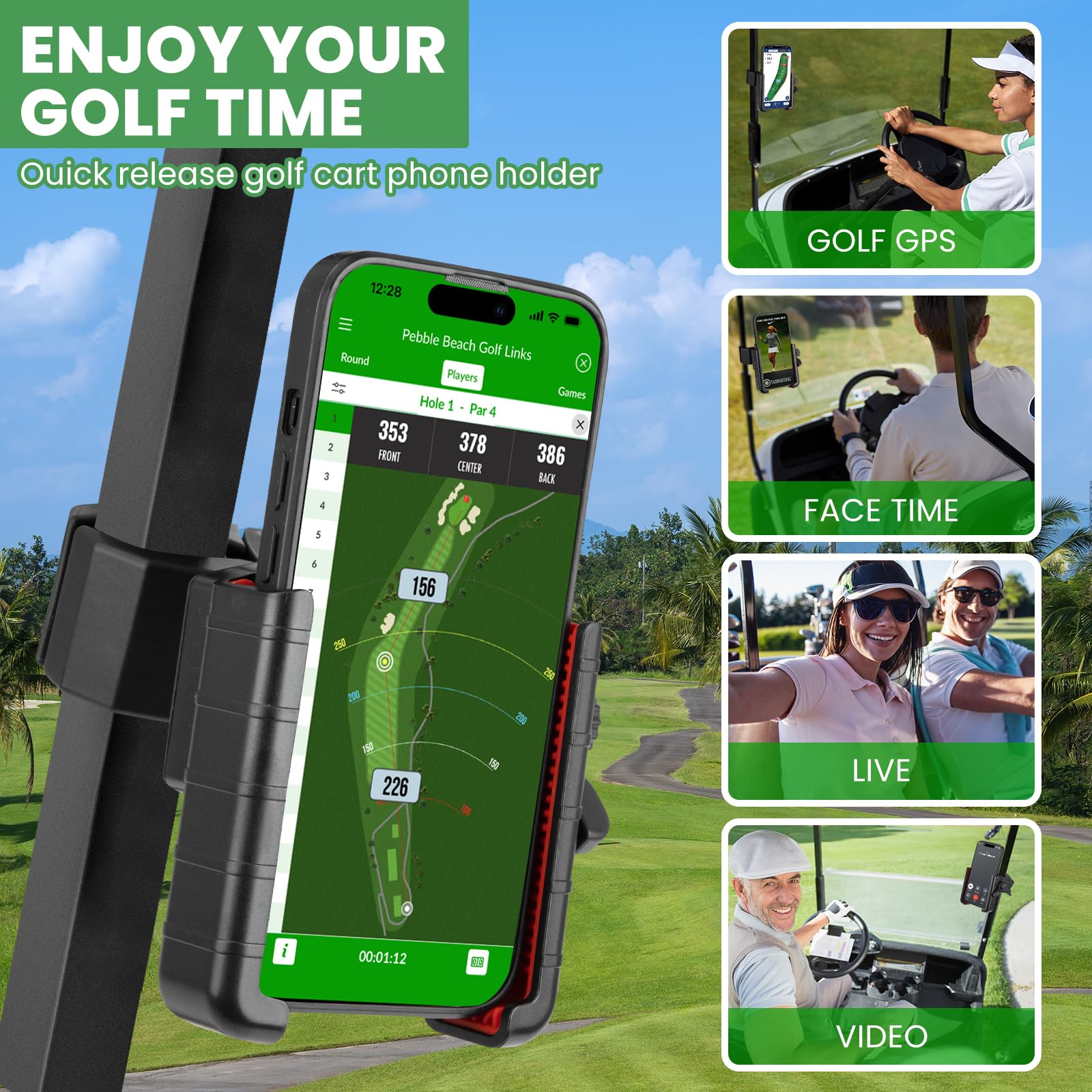 Aliennana Upgraded Golf Cart Phone Mount Holder Compatible With Ezgo/Club Car, 360 Rotatable One-Handed Pick & Place Universal C