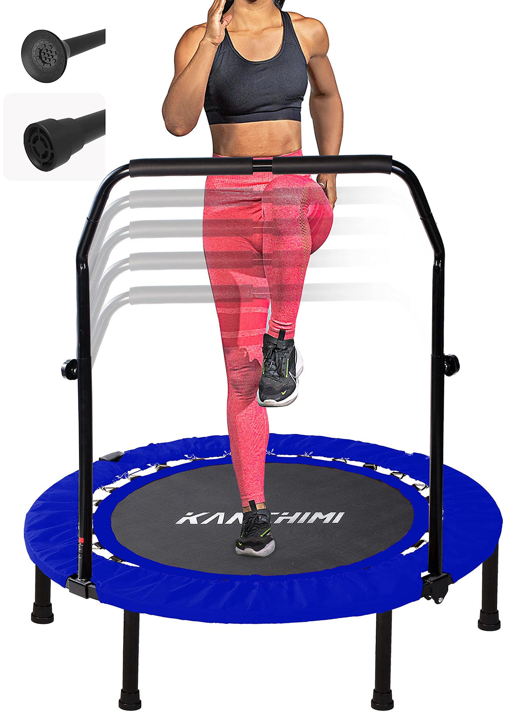 Kanchimi 40 Folding Mini Fitness Indoor Exercise Workout Rebounder Trampoline with Handle, Max Load 330lbs(Blue