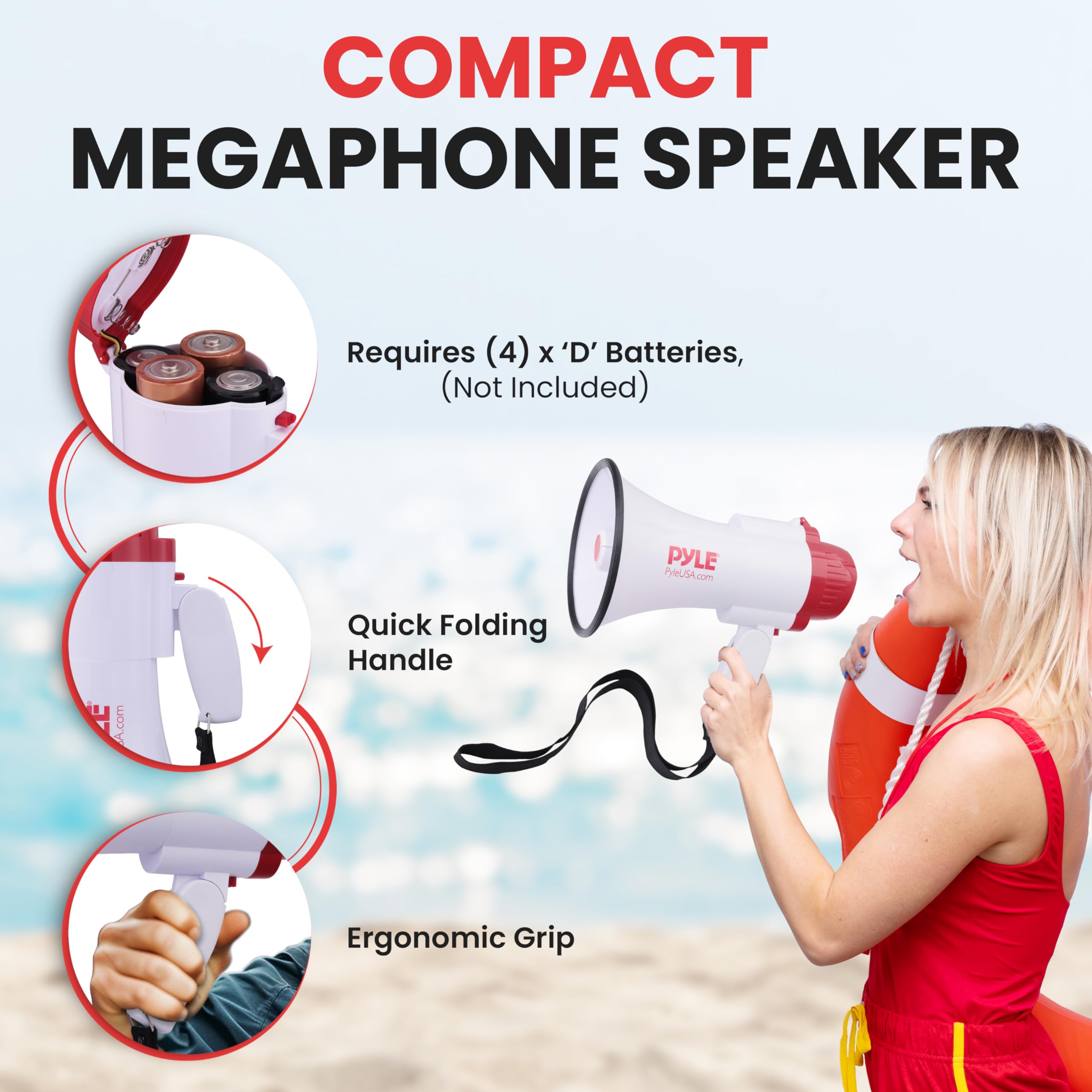 Pyle Megaphone Speaker Pa Bullhorn - With Built-In Siren 30 Watt Voice Recorder & 800 Yard Range - Ideal For Football, Soccer, B