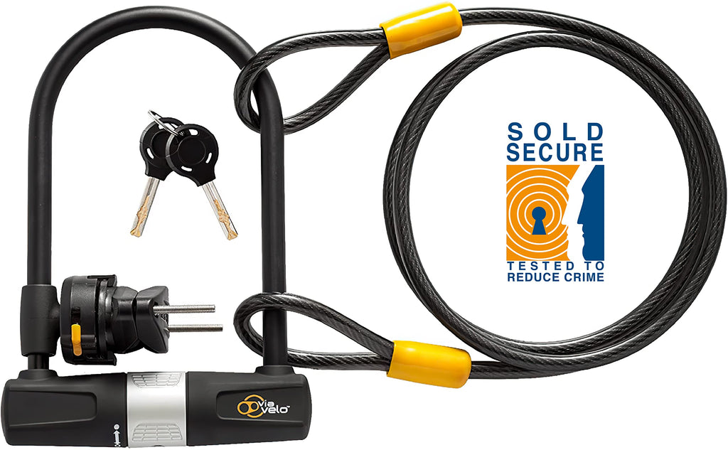 Bike U Lock With Cable - Via Velo Bike Lock Heavy Duty Bicycle U-Lock,14Mm Shackle And 10Mm X1.8M Cable With Mounting Bracket Fo