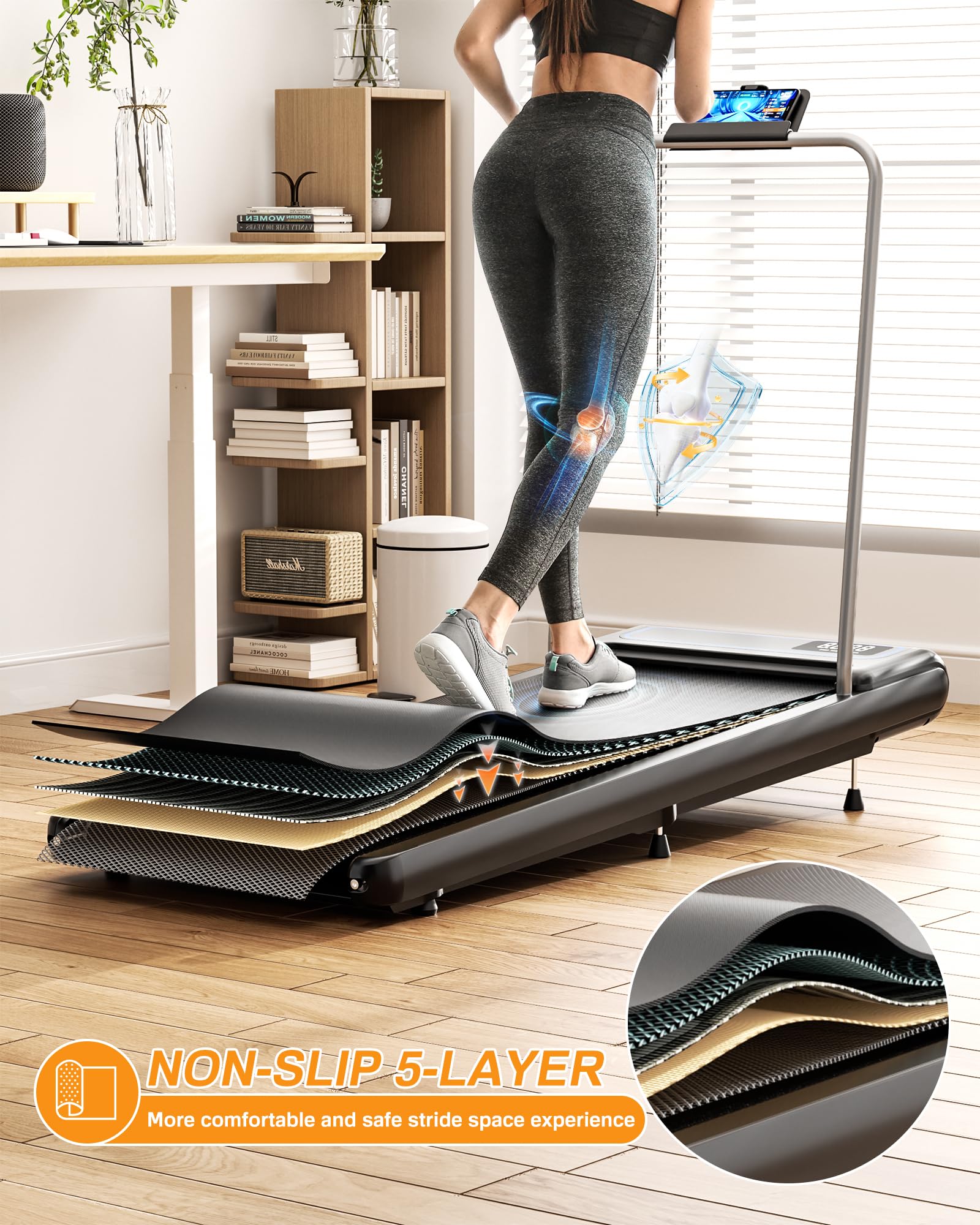 Wellfit Walking Pad Treadmill With 10% Incline And Removable Handle Bar, 2.5Hp Max 5Mph Treadmills For Home, Small Portable Trea