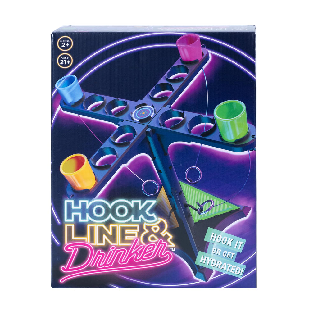 Endless Games Hook Line & Hydration Party Game - Fun Ring Toss Game for Adults | 13 Tower with Shot Glasses | Perfect for Partie