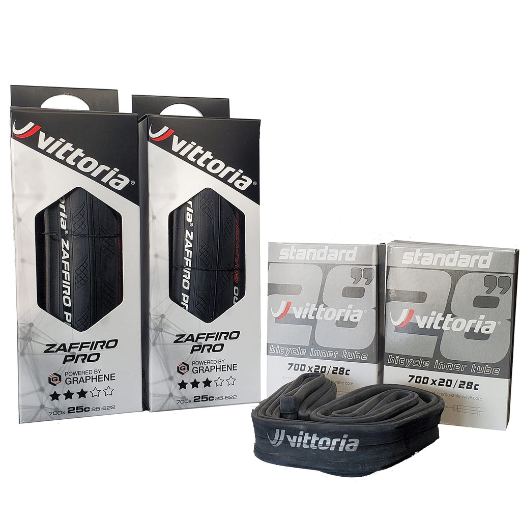 Vittoria Zaffiro Pro G2.0 Road Bike Tires Set With Inner Tubes - Includes 2 Zaffiro Pro Tires (700X25C) Plus 2 Standard Tubes (7