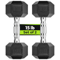 HANDBODE Hex 15 lb Dumbbell Rubber Encased Strength Training, Hand Weight For Workout & Exercise Pair
