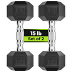 HANDBODE Hex 15 lb Dumbbell Rubber Encased Strength Training, Hand Weight For Workout & Exercise Pair
