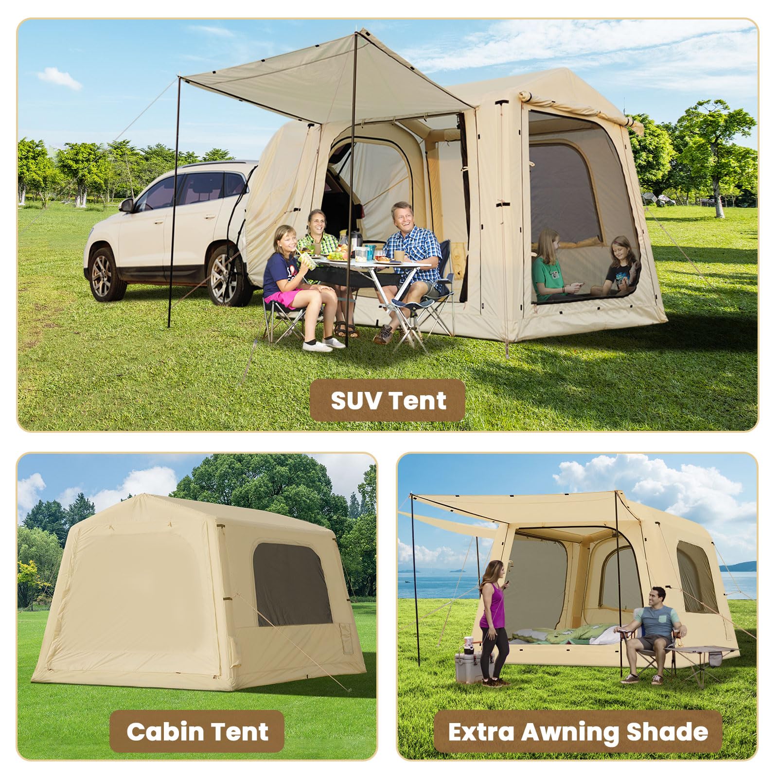 Inflatable Suv Tent Attachment For Camping, Large Inflatable Tents For Camping 4-6 People, Suv Blow Up Car Tent, Instant Pop Up