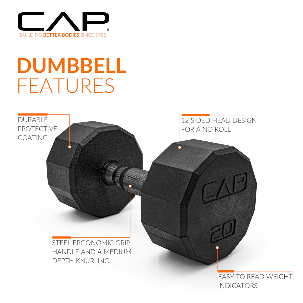 CAP Barbell 100 LB Coated 12-Sided Black Handle Dumbbell Weight Set with Vertical Rack
