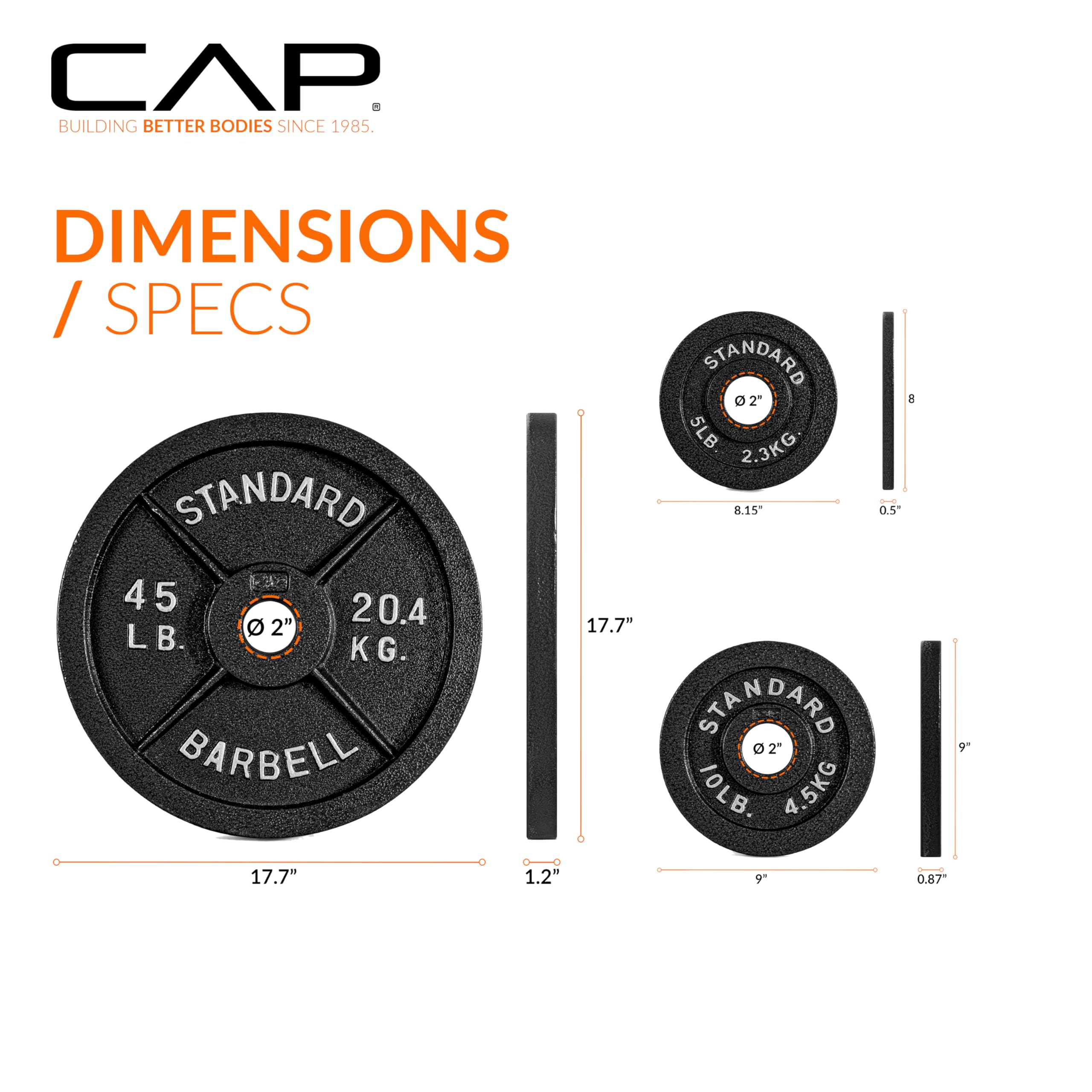 CAP Barbell 150 LB Classic Olympic 2-Inch Cast Iron Weight Plate Set | Black