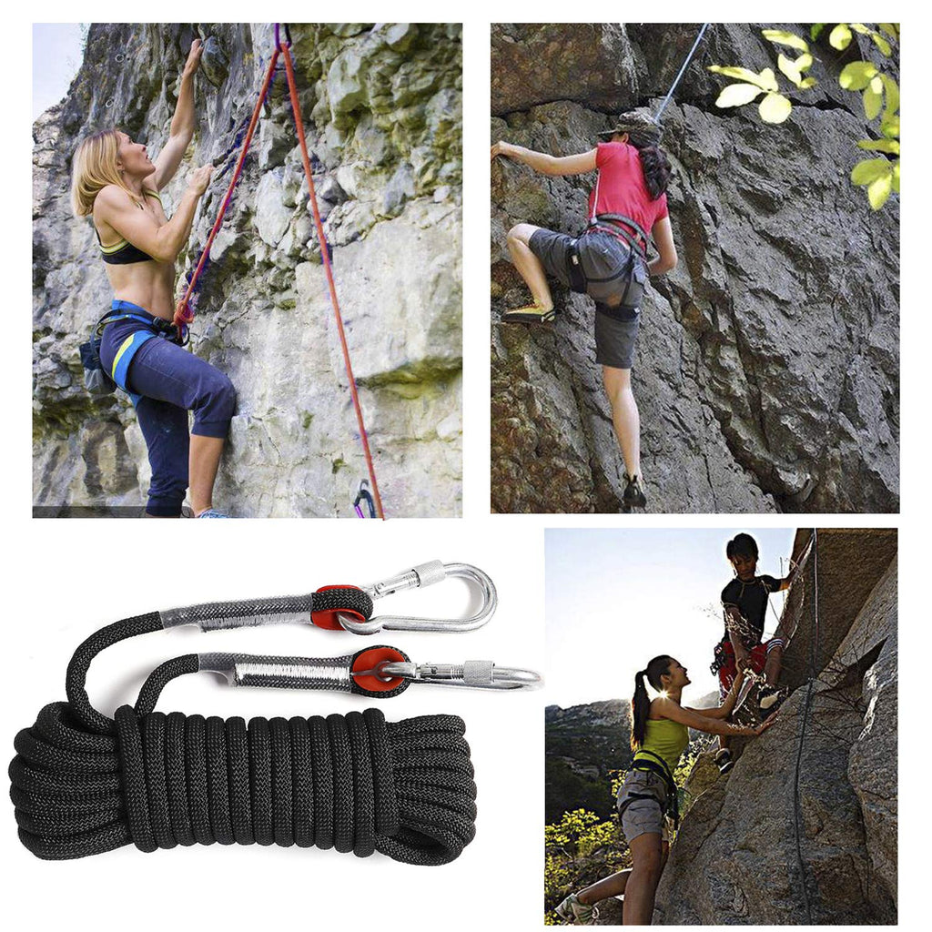 Ginee Outdoor 10Mm Static Rock Climbing Rope 100Ft Black Safety Ropes Fishing Rope Arborist Tree Climbing Rescue Grappling Escap