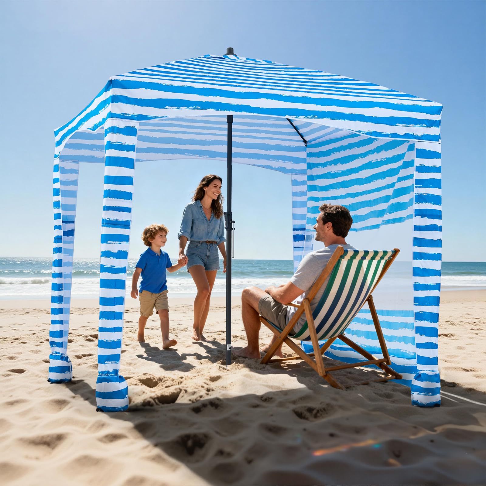 VEVOR Beach Cabana, 6 x 6 ft Beach Canopy with Side Wall, UPF 50+ Protection Easy Setup Cabana Tent with Sand Pockets, Portable 