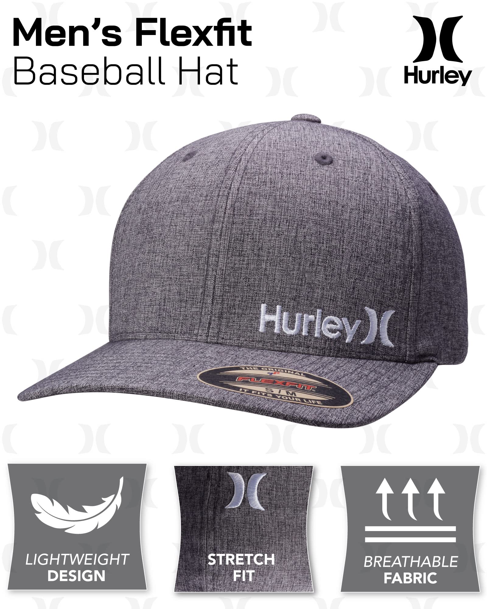 Hurley Mens Baseball Cap - Corp Stretch Fitted Hat, Size Large-X-Large, Light Grey