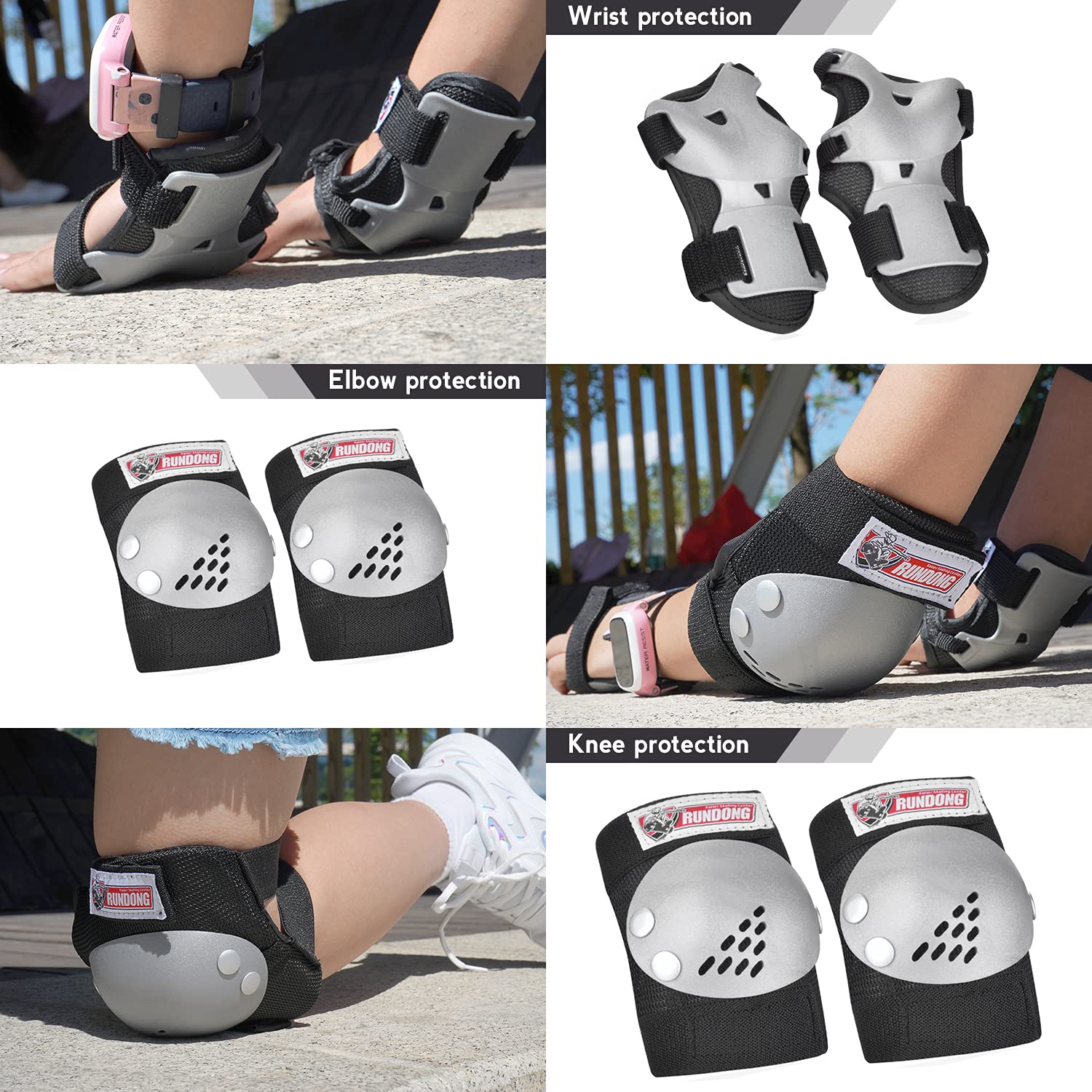 Knee Pads For Kids Protective Gear Set Knee Pads For Kids 3 In 1 Toddler Knee And Elbow Pads With Wrist Guards For 3-15 Years Ch