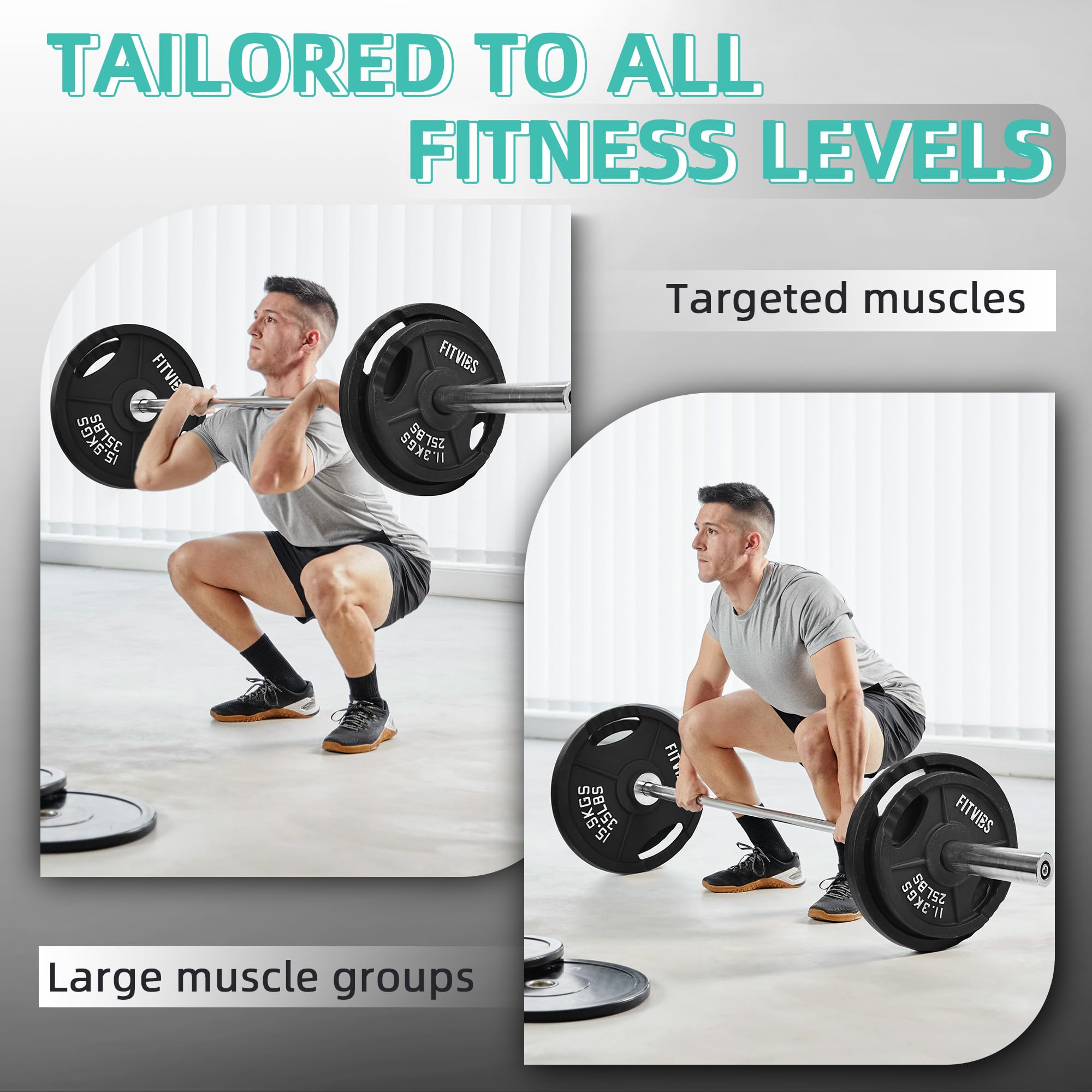 Fitvids Olympic Cast Iron 2-Inch Weight Plates Including 5Ft Olympic Barbell Bar & Safely Locks, 100 Pounds Set (85 Lbs Plates +