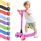 Hurtle Mini Kickboard Scooter for Kids - Height Adjustable 25-28, Lightweight 3-Wheel with LED Light-up Wheels, Anti-Slip,In