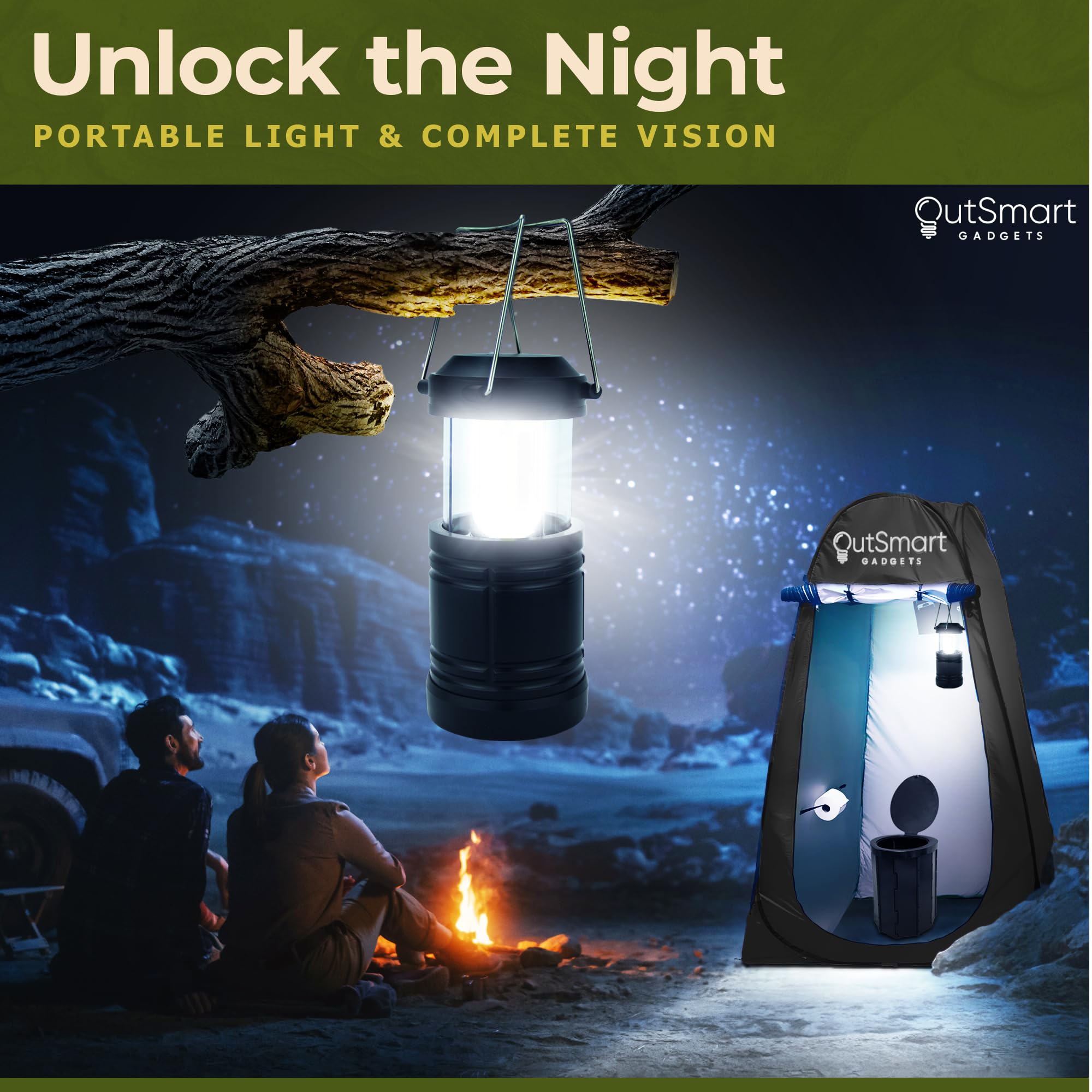 Outsmart Gadgets Outdoor Camping Toilet With Pop-Up Privacy Tent And Night Lantern, Portable Toilet Set For Comfortable Camping