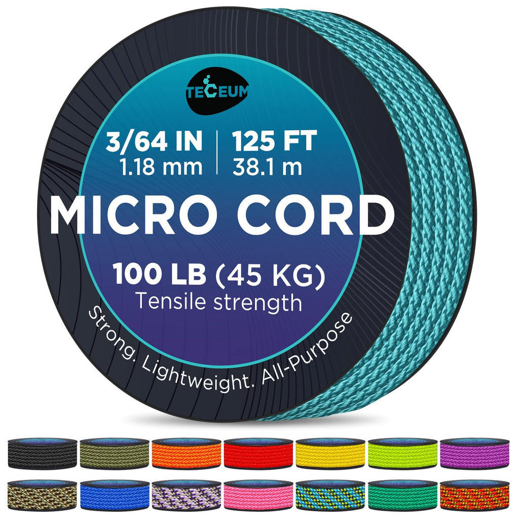 Teceum Micro Paracord - Green Wave - 1.18 Mm X 125 Ft - Micro Utility Cord - Thin Braided Paracord Rope Nylon Polyester - Wind C