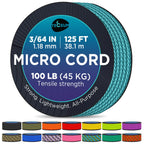Teceum Micro Paracord - Green Wave - 1.18 Mm X 125 Ft - Micro Utility Cord - Thin Braided Paracord Rope Nylon Polyester - Wind C