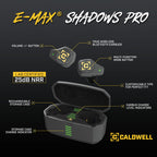 Caldwell E-Max Shadows Pro - Electronic Hearing Protection With Ambient Sound Amplification, Bluetooth, Rechargeable Case For Sh