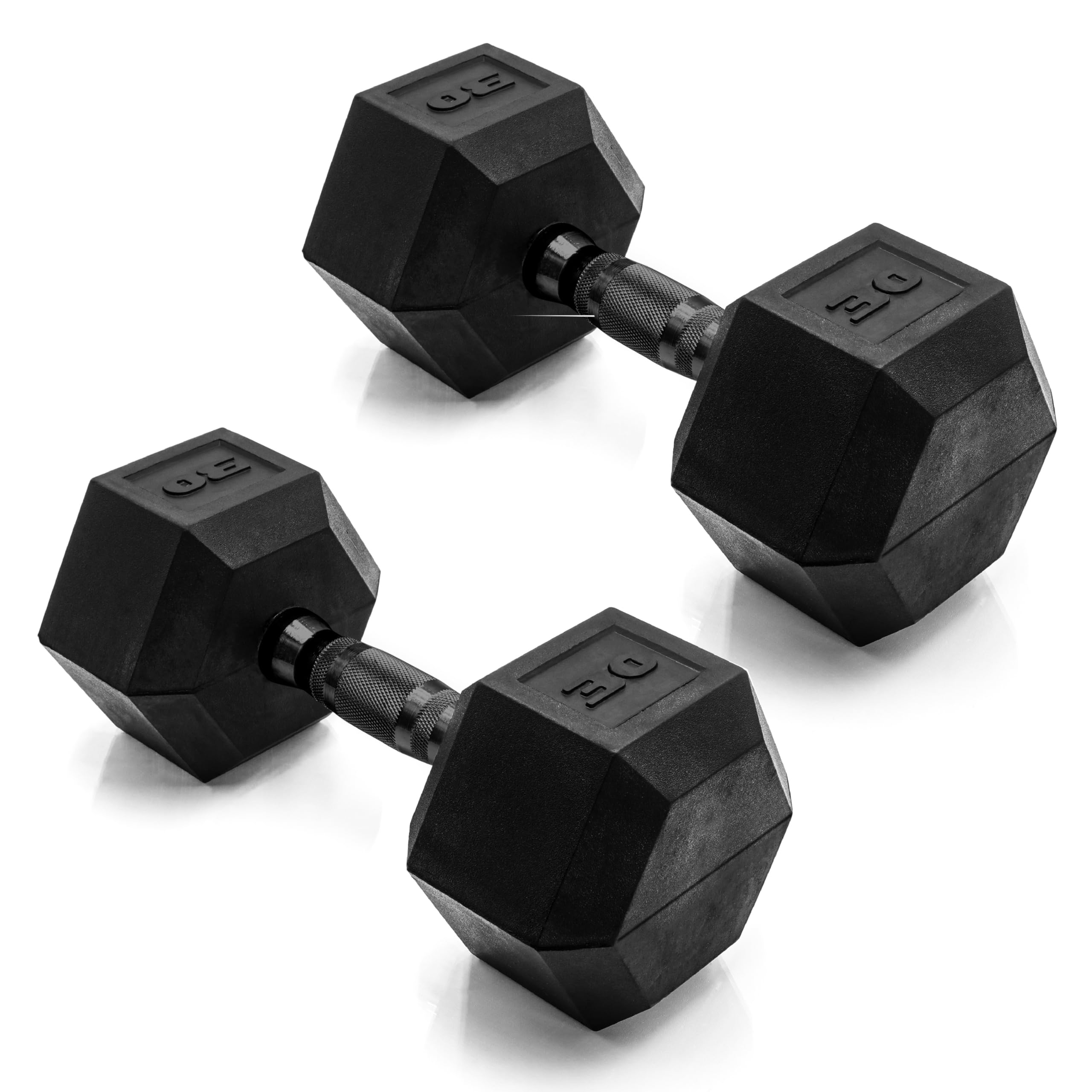 CAP Barbell 30 LB Rubber Coated Hex Dumbbell Hand Weight - Pair | Black Handle