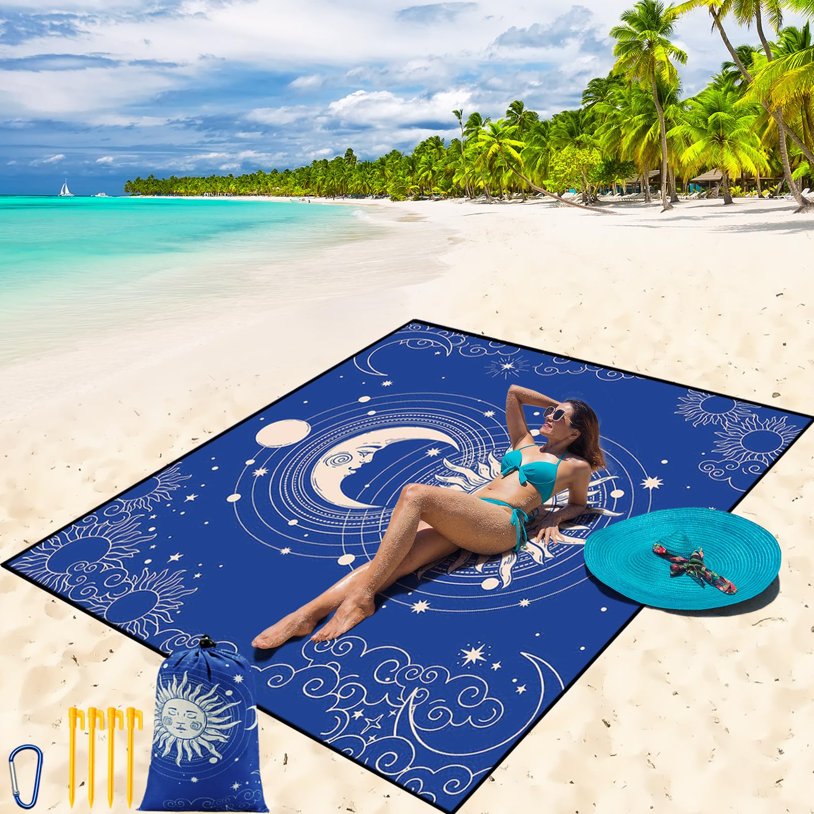 Wiwigo Beach Blanket Waterproof Sandproof Beach Mat 79 X 83/10'X9'For 2-8 Adults Quick Drying Outdoor Picnic Mat Beach Accessori