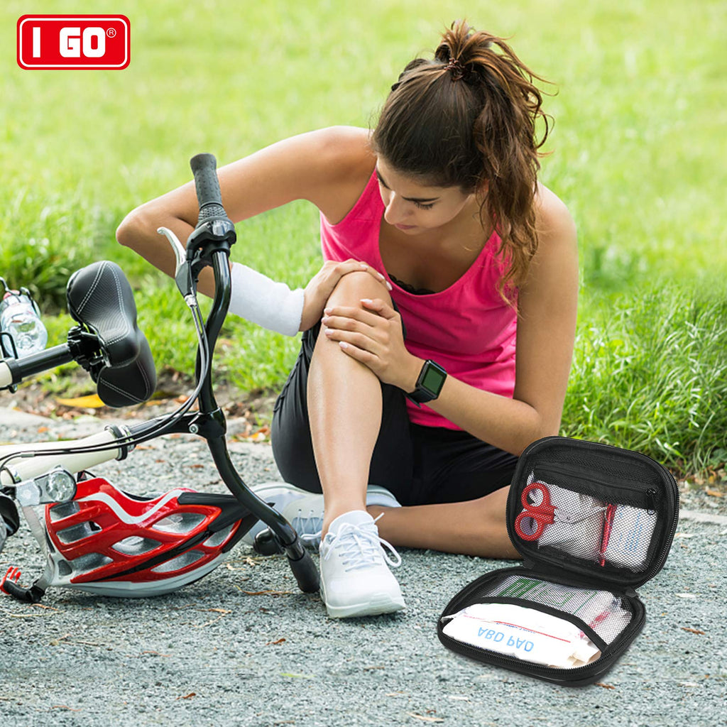 I Go 85 Pieces Hard Shell Mini Compact First Aid Kit, Small Personal Emergency Survival Kit For Travel Hiking Camping Backpackin