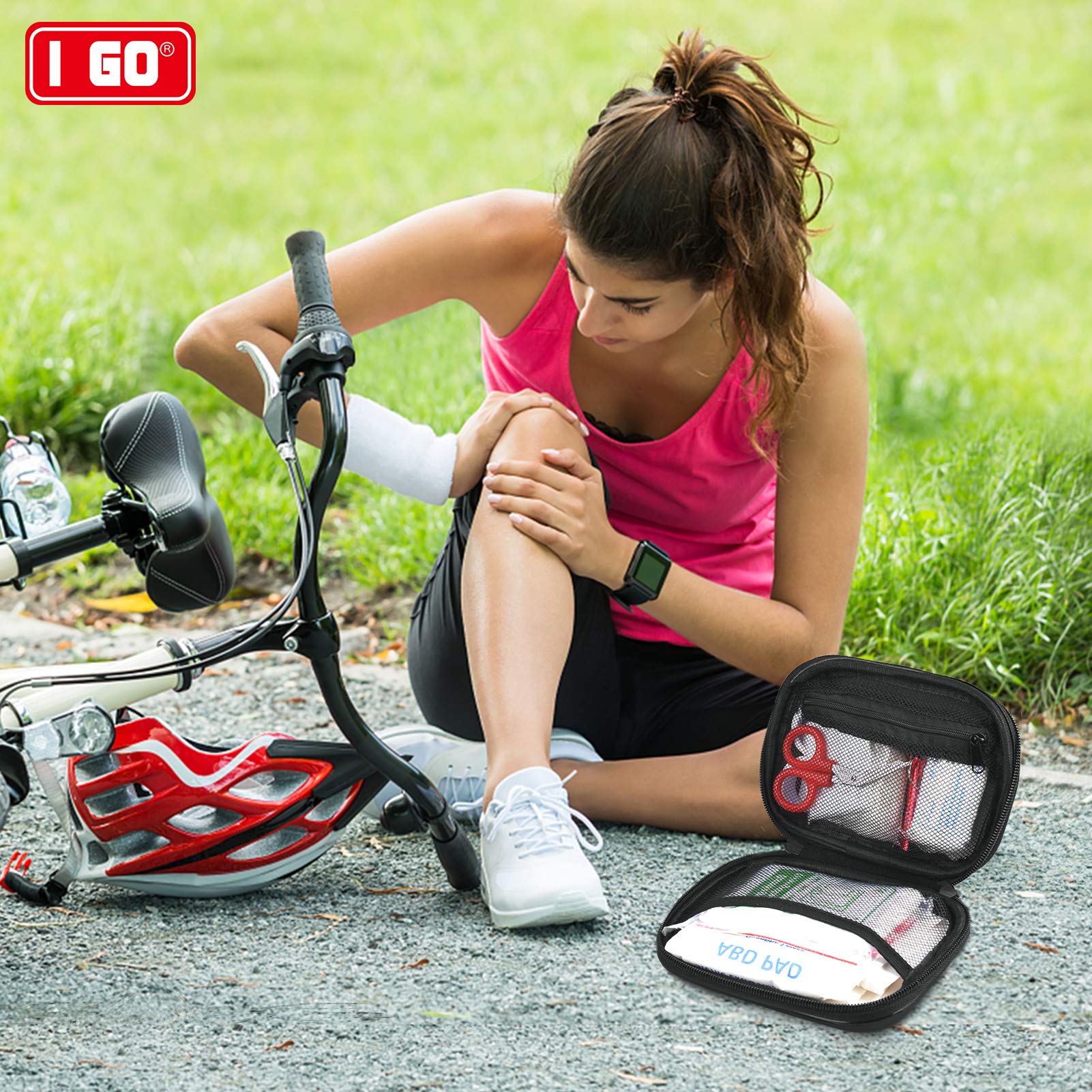 I Go 85 Pieces Hard Shell Mini Compact First Aid Kit, Small Personal Emergency Survival Kit For Travel Hiking Camping Backpackin