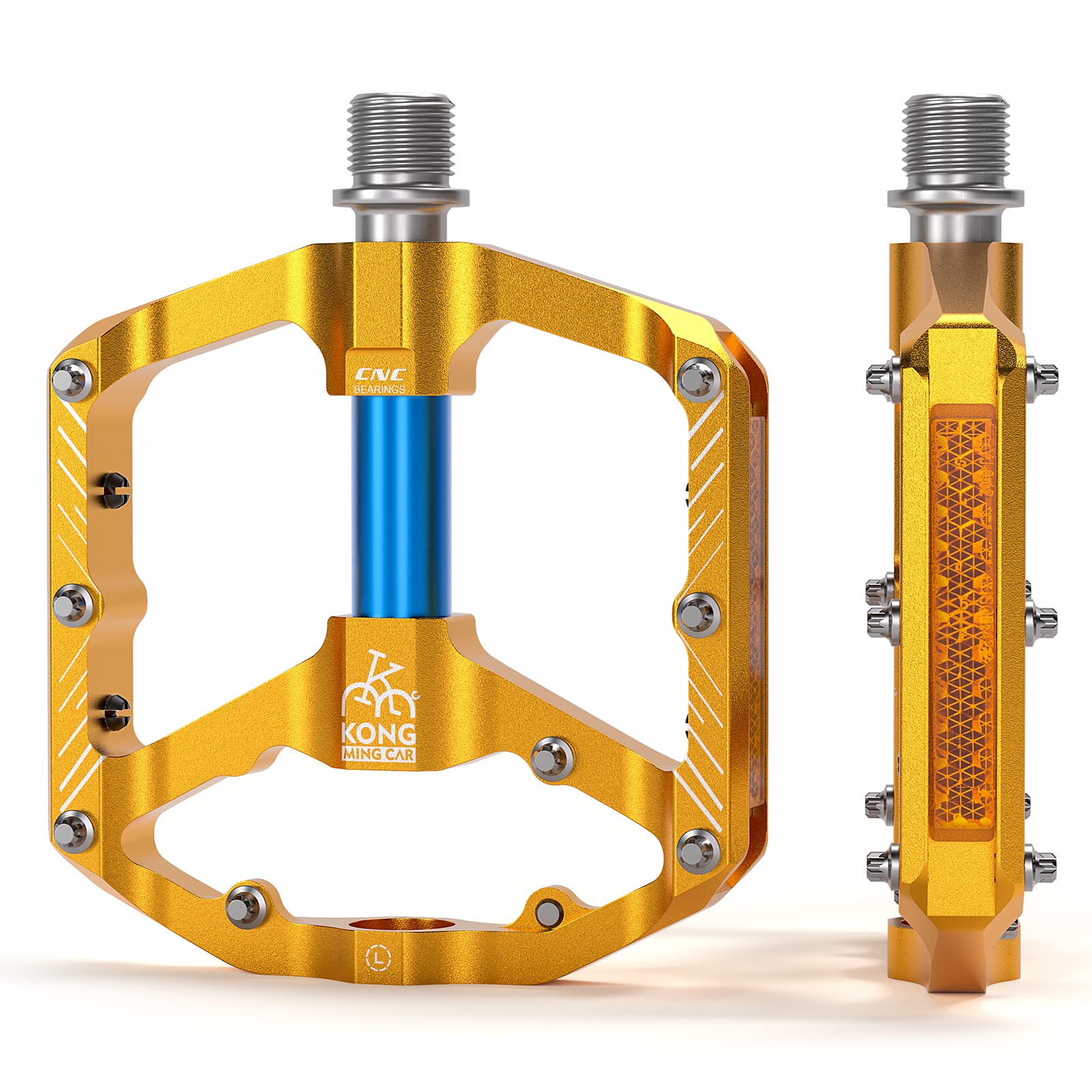 Mountain Bike Pedals with 3 Seal Bearing - 9/16 MTB Pedals Platform Lightweight - Non-Slip Bicycle Pedals for BMX MTB (Gold-Blue