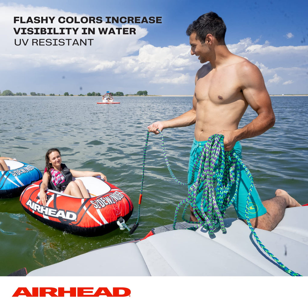 Airhead 2 Section Tow Rope, 1-4 Rider Towable Tube Compatible, Dual Sections, 4,150Lb Break Strength, 50 Ft And 60 Ft Options, K