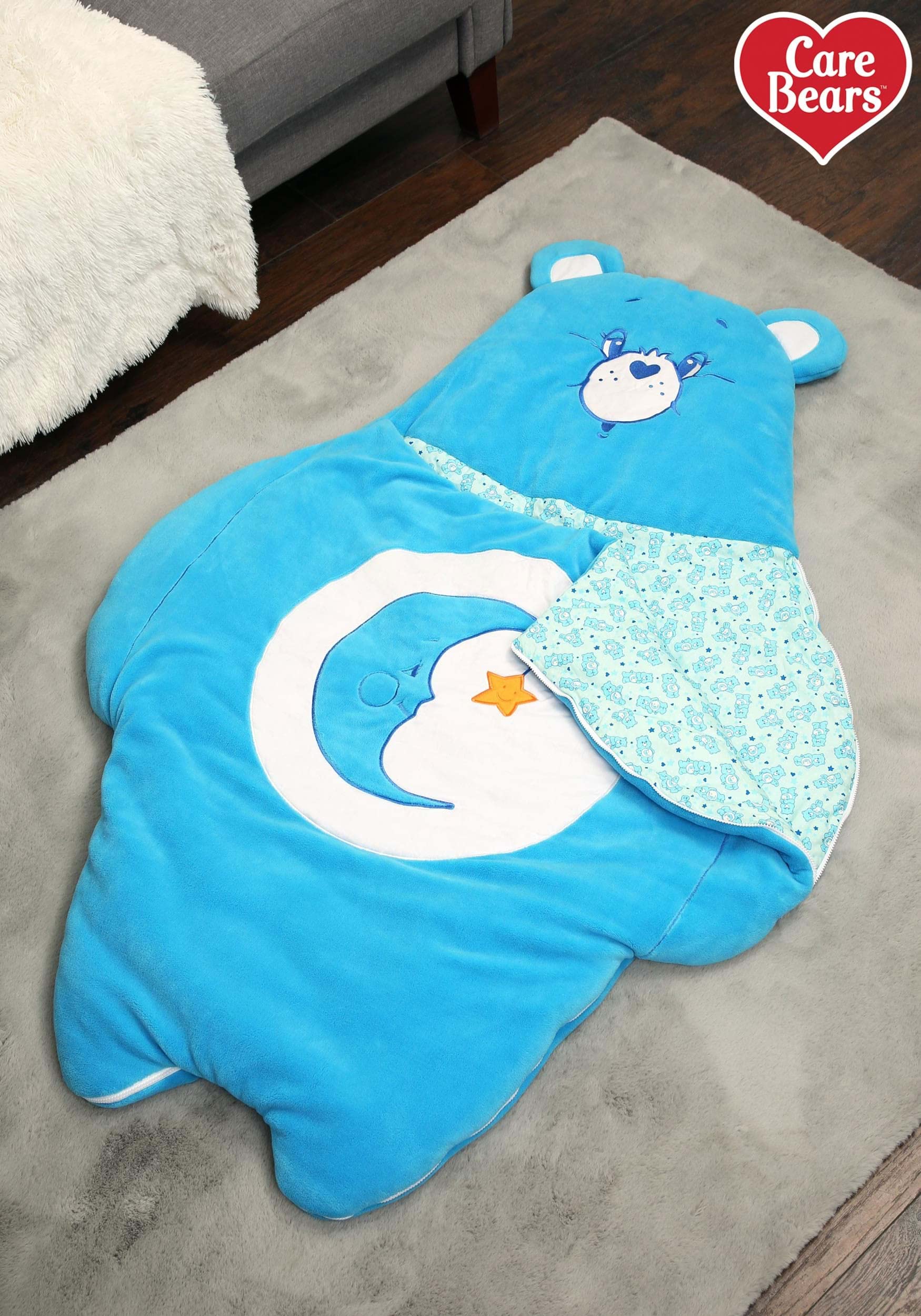 Kids Care Bears Bedtime Bear Sleeping Bag, Blue Care Bear Slumber Bag, Soft Cozy & Warm Nap Mat For Boys & Girls St