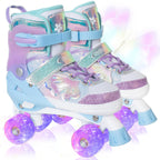 Kids Roller Skates For Girls Boys - Purple For Big Kids Age 7 8 9 10 - Adjustable All Light Up Wheels Butterfly And Flower Indoo