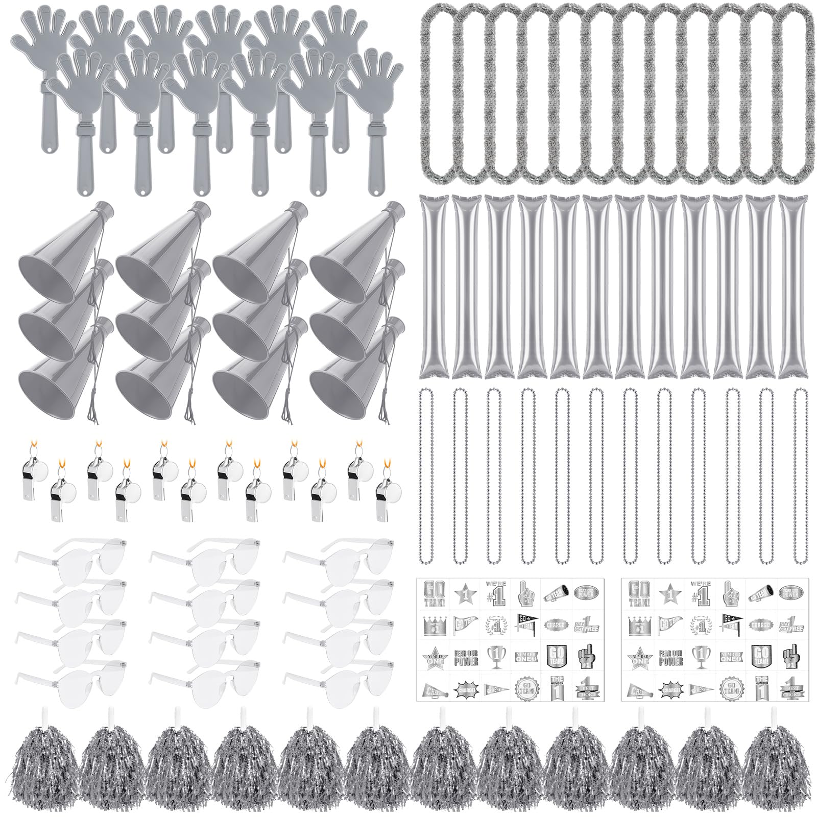 Soulchen 360 Pcs Silver Gray Team Spirit Accessories Bulk Field Day Accessories Pep Rally Color War Camp Spirit Events Party Ite