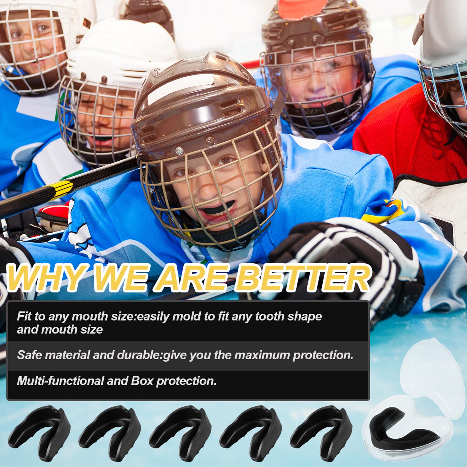 Bbto 6 Pieces Sports Mouth Guard For Kids, Athletic Mouthguard For Boxing Football Hockey Karate Basketball(Black, Classic Style
