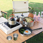 Whitsunday Outdoor Cookware 304 Stainless Steel Set, Backpacking Camping Dinnerware Set - Stackable Pots, Pans, Kettle, Cups Set
