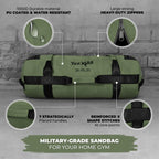 Yes4All Workout Sandbags, Heavy Duty Sandbags For Fitness, Conditioning, Mma & Combat Sports - Army Green - M