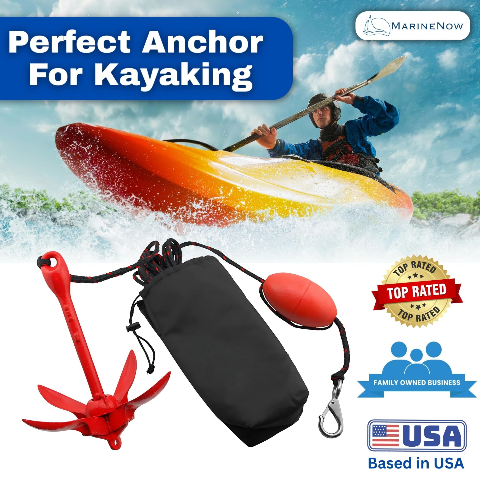 Marinenow Portable Folding Anchor Buoy Kit Canoe Kayak Raft Boat Sailboat Fishing Jet Ski