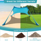 Beach Tent Sun Shelter - 10 X 10 Ft Beach Canopy Upf50+ Uv Protection With Sandbags, Poles, Grond Pegs And Anti-Wind Ropes For F