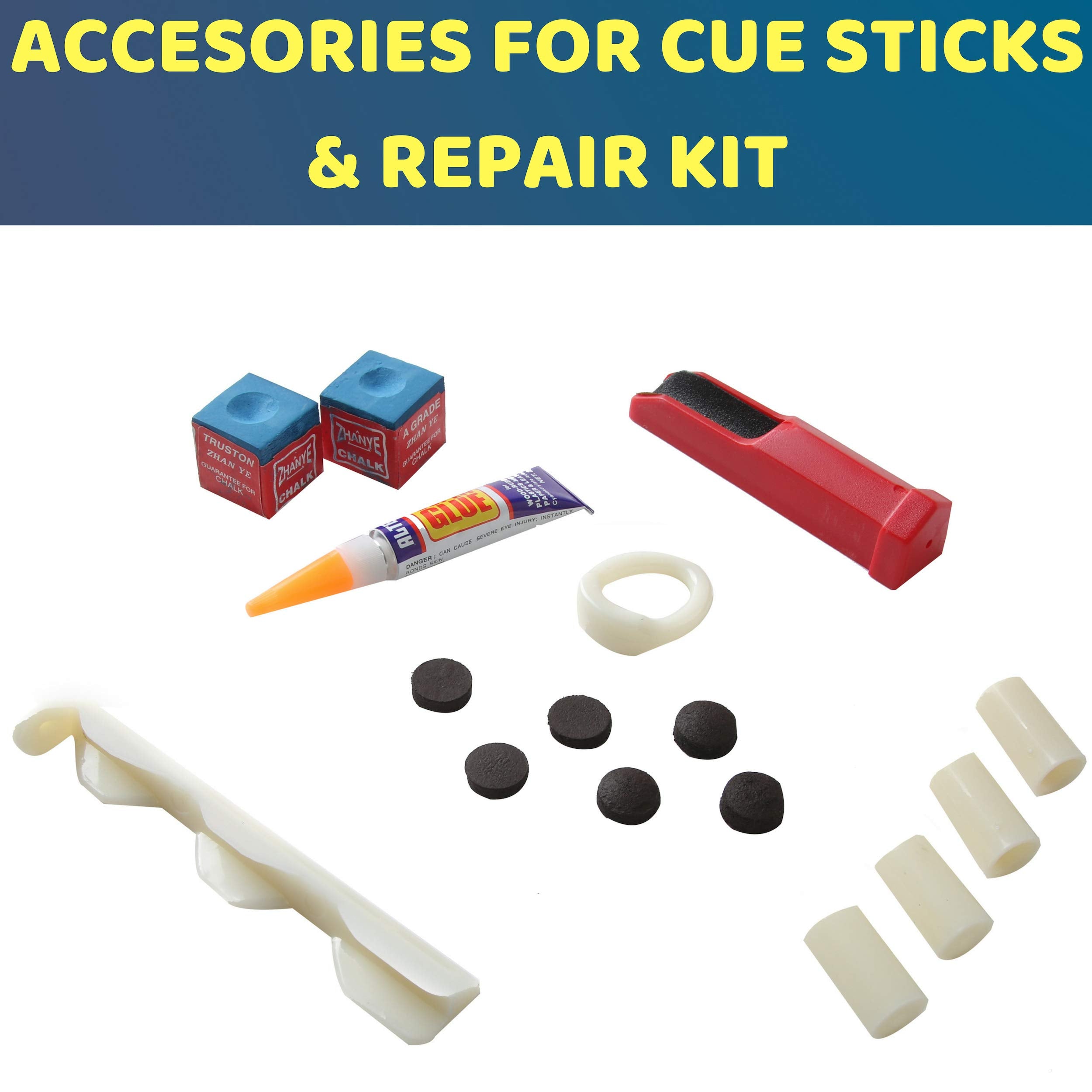 Betterline Billiard Wooden Cue Rack For 6 Pool Sticks, Cue Bridge Spider Head, Cue Cross X Rest, Cue Accessories, 5 Cue Chalk Cu
