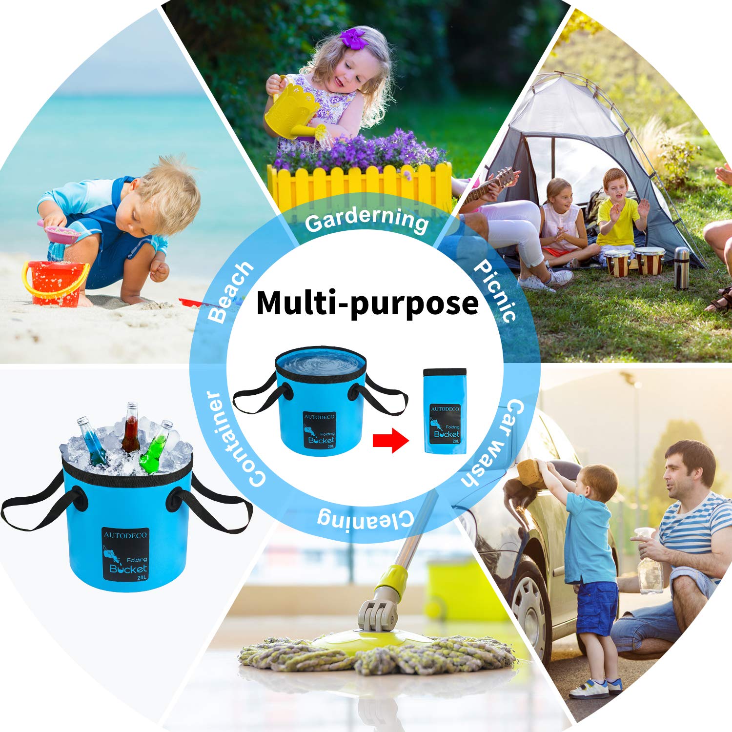 Autodeco 3 Pack Collapsible Bucket 5 Gallon Container Folding Water Bucket Portable Wash Basin For Outdoor Travelling Camping Fi
