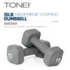 Tone Fitness 15 lb Neoprene Dumbbell Pair for Home Workouts - Non-Slip Design - Gray
