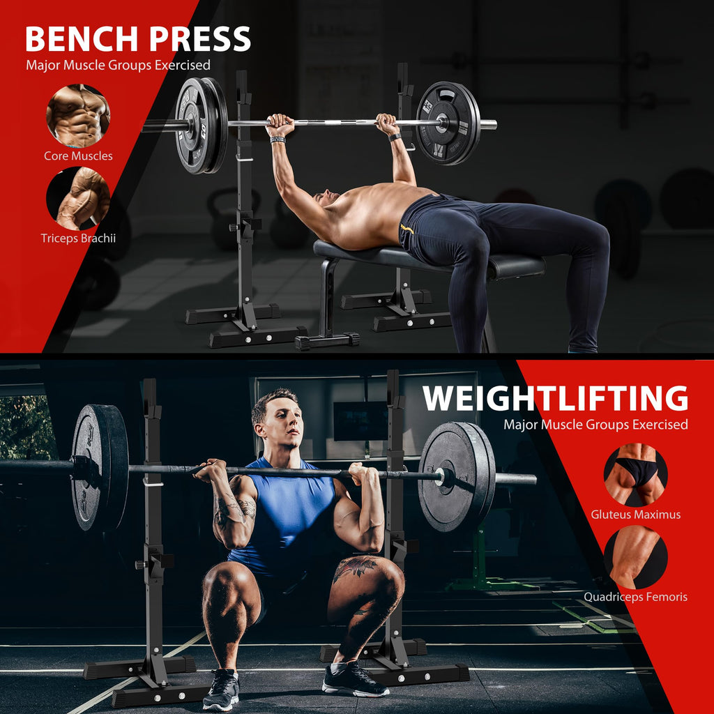 F2C Max Load 550Lbs Pair Of Adjustable 40''-66'' Squat Rack Sturdy Steel Squat Barbell Free Bench Press Stands Gym/Home Gym Port