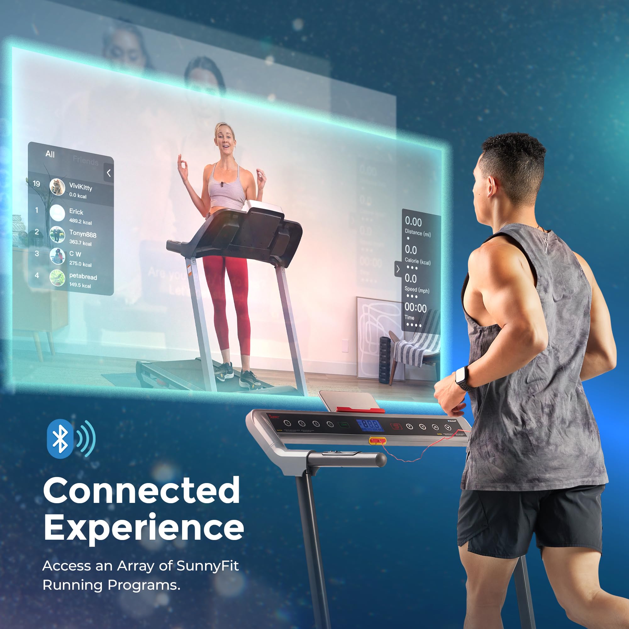 Sunny Health & Fitness Pegasus Smart Treadmill with 20    Wide Running Belt and Customizable Workout Programs, Bluetooth Connect