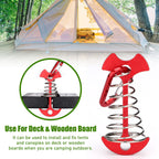 Tobwolf 10Pcs Red Deck Anchor Pegs With Carabiners, Windproof Aluminum Deck Tie Down Spring Tent Stakes, Camping Outdoor Fishbon