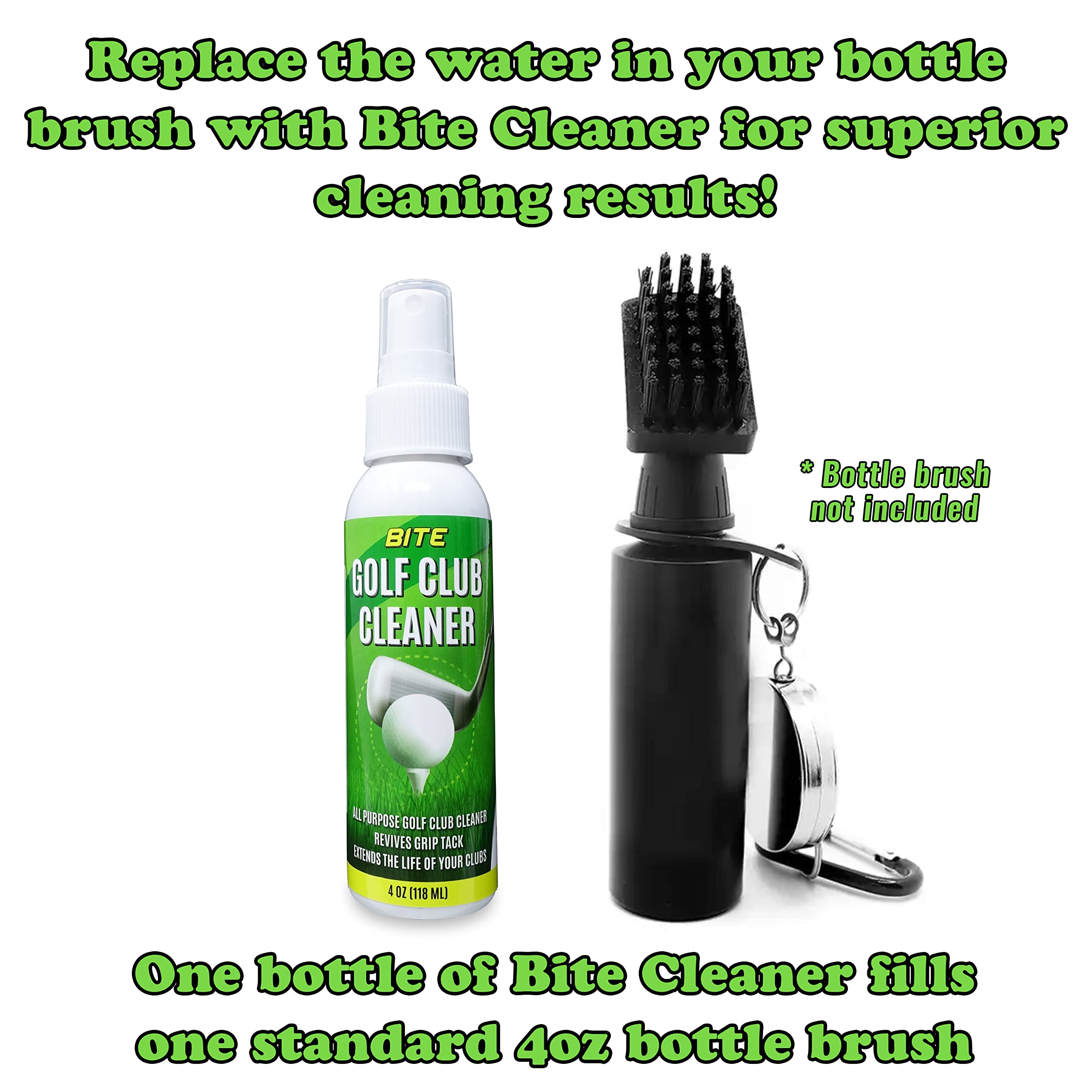 Bite Golf Club And Grip Cleaner  Keeps Clubs, Irons, And Drivers Clean  Use With Cloth, Brush, Or Bottle Brush Refill  Restore G