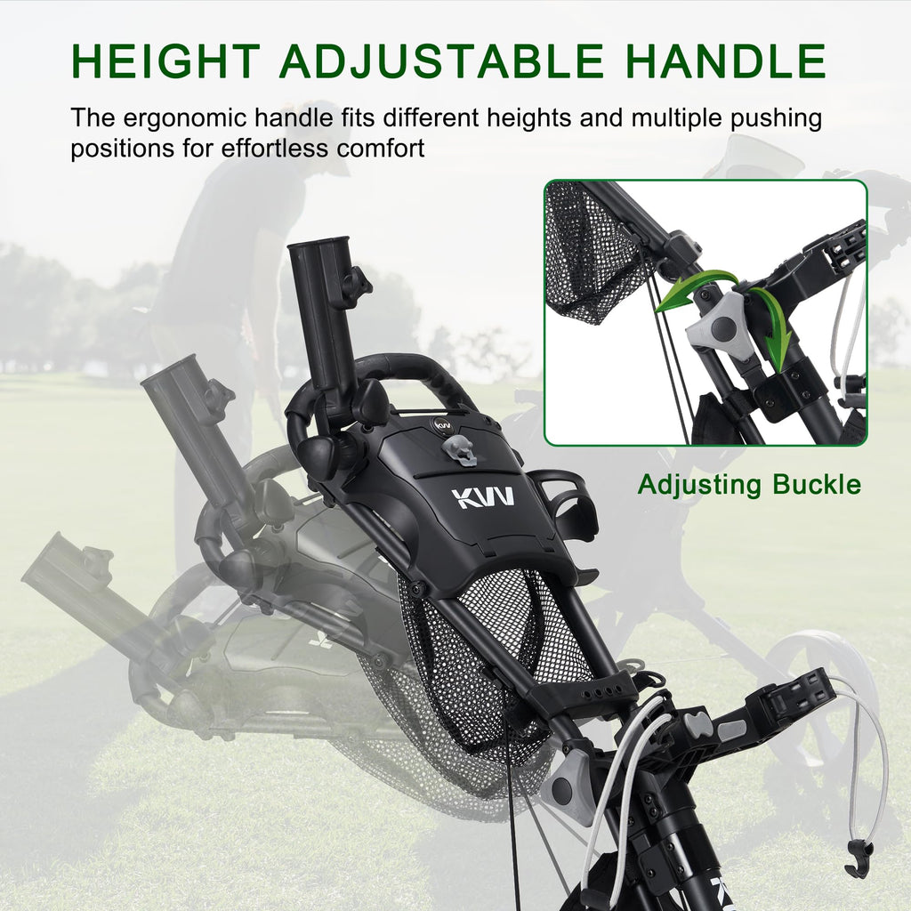 Kvv 3 Wheel 360 Rotating Front Wheel Foldable/Collapsible Golf Push Cart With Foot Brake Open And Close In One Second-Free Umbre
