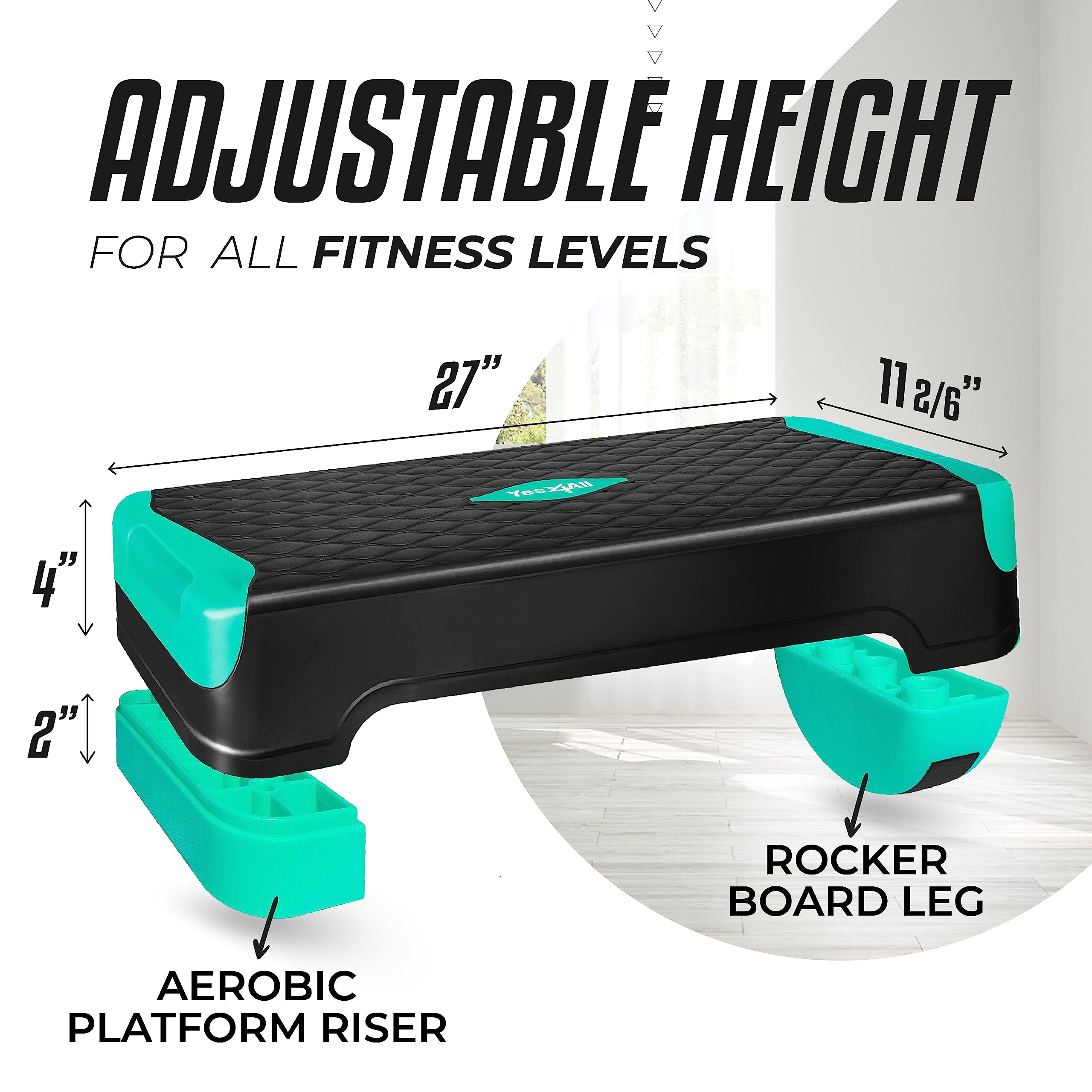 Yes4All 2-In-1 Adjustable Aerobic Stepper With Extra Rocker Balance Board Legs For Home Workout, Step Exercise & Balance Trainin