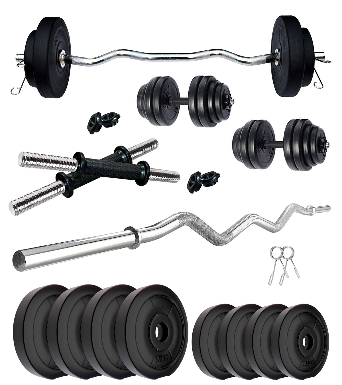 Kore Pvc 30 Kg Home Gym Set With One 3 Ft Curl Rod And One Pair Dumbbell Rods, Multicolour