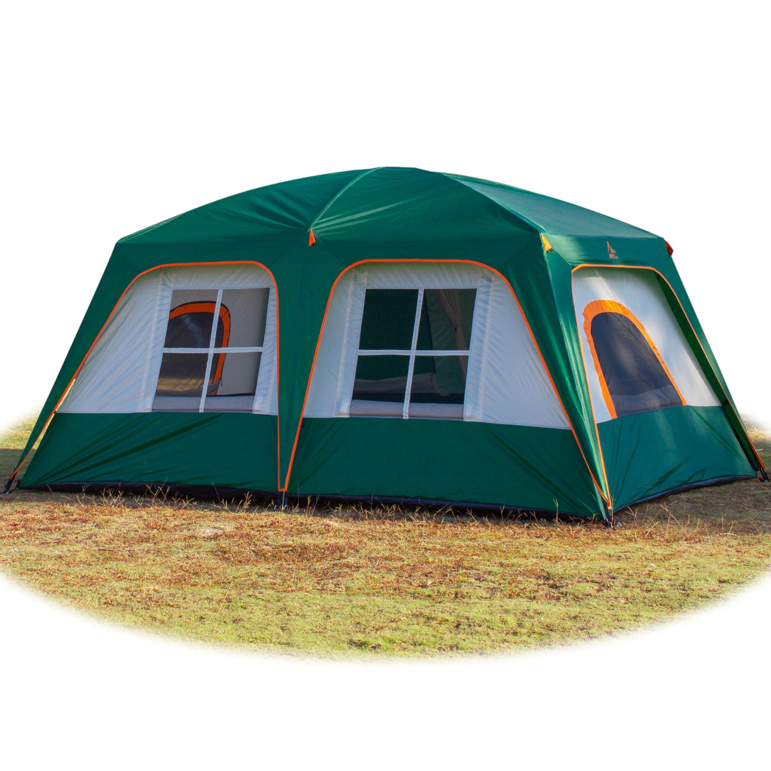 Ktt Extra Large Tent 8-10 Person(B),Family Cabin Tents,2 Rooms,3 Doors And 3 Windows With Mesh,Straight Wall,Waterproof,Double L